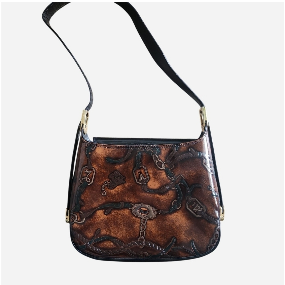 Vintage Italian Leather Equestrian Horse Motif Shoulder Bag